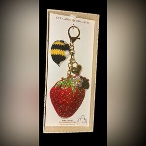 EYE CANDY LA Hand-Crocheted & Beaded Strawberry Bumblebee Keychain Bag Charm NWT